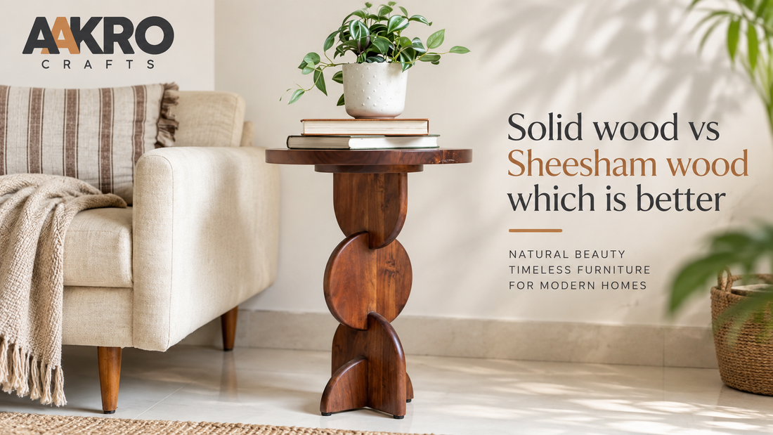 Solid wood side table by Aakro Crafts showcasing Sheesham wood furniture for modern home interiors.