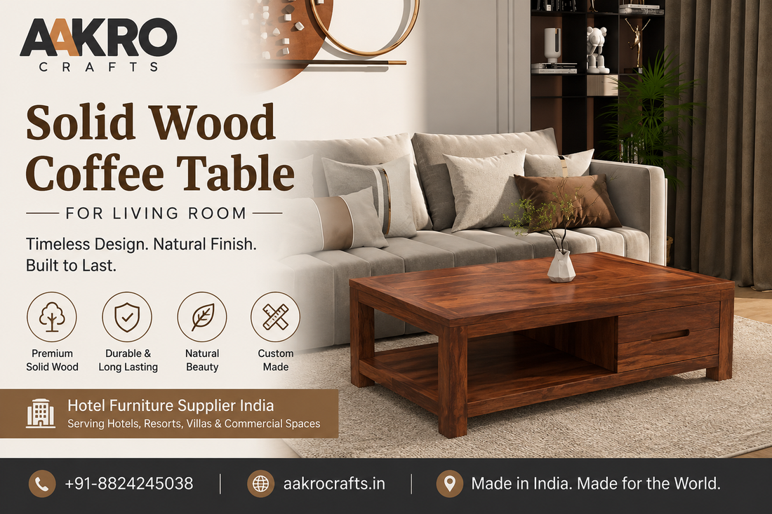 Solid wood coffee table for living room by AAKRO CRAFTS, hotel furniture supplier India