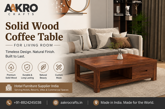 Solid wood coffee table for living room by AAKRO CRAFTS, hotel furniture supplier India