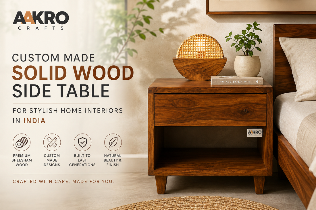 Custom made solid wood side table for stylish home interiors in india