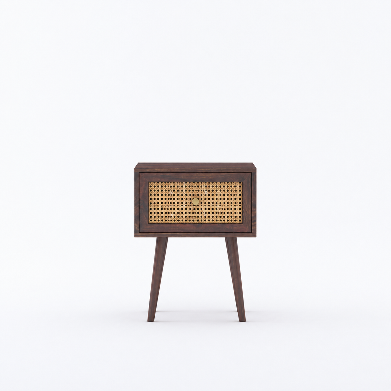 Cane Panel Solid Sheesham Wood Bedside Table 1 Drawer