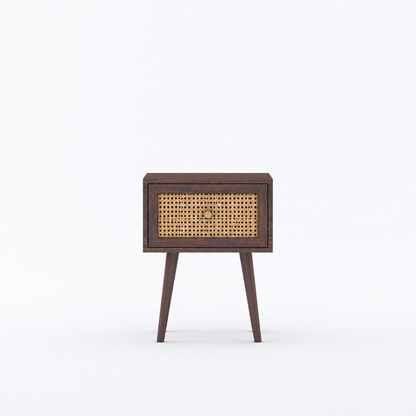 Cane Panel Solid Sheesham Wood Bedside Table 1 Drawer
