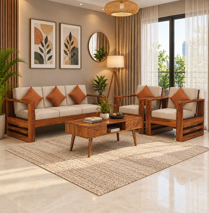 Solid Wood 3+1+1 Seater Sofa Set