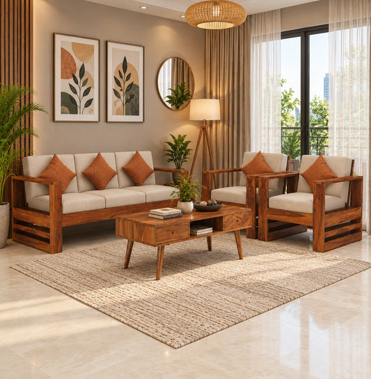 Solid Wood 3+1+1 Seater Sofa Set