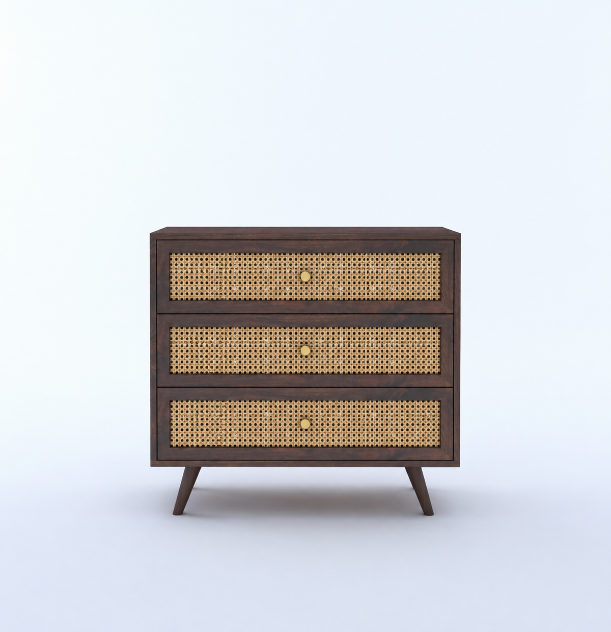 Cane Panel Solid Sheesham Wood Chest of Drawers  3 Drawer Storage