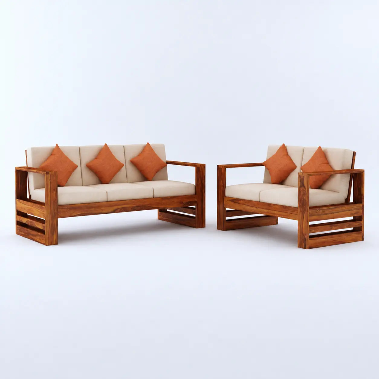 Grey Fabric 3+2 Seater Sofa Set with Solid Wood Frame