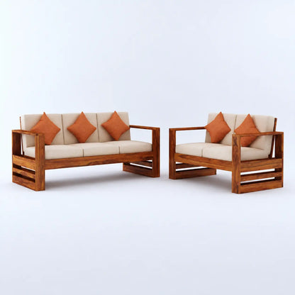 Grey Fabric 3+2 Seater Sofa Set with Solid Wood Frame