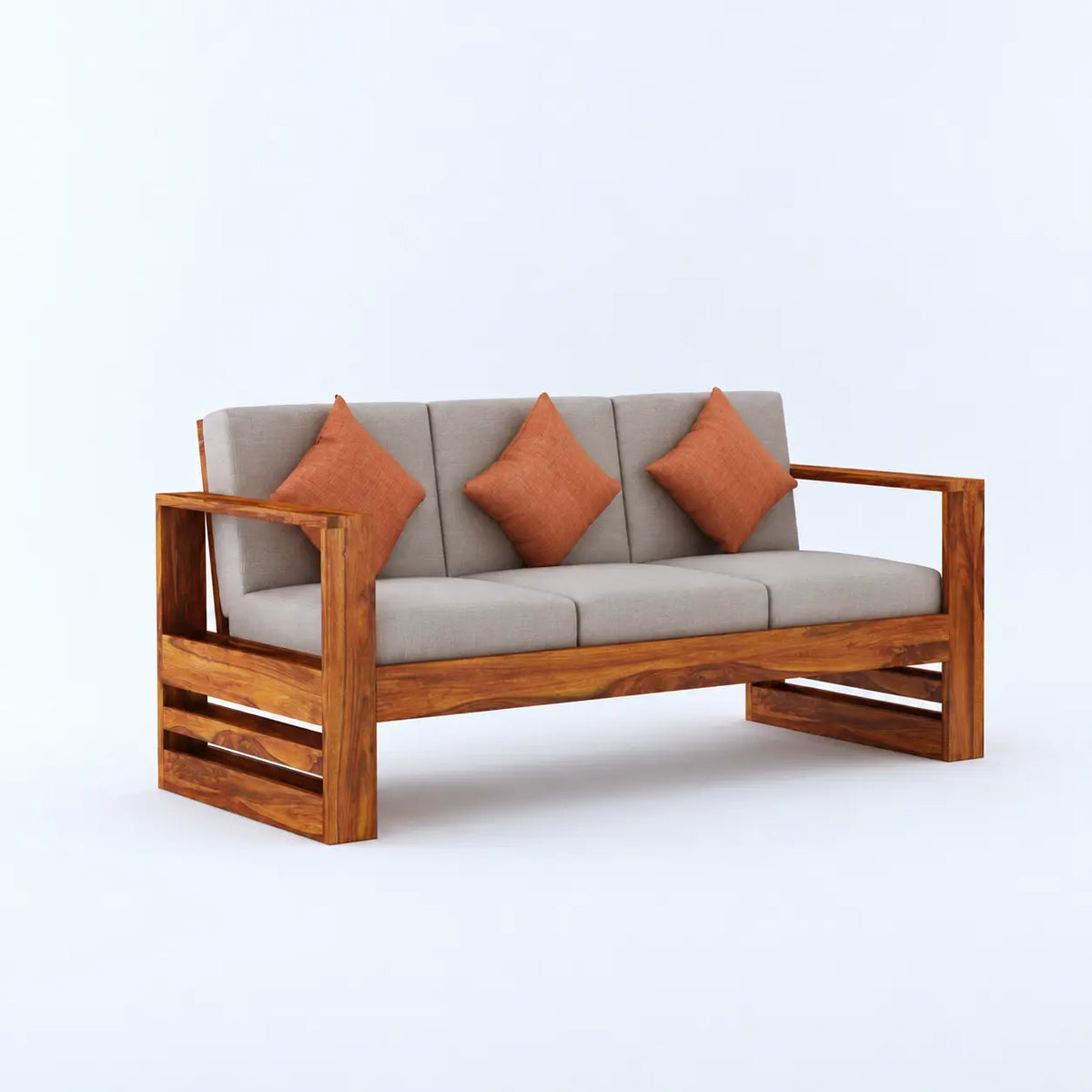 Grey Fabric 3+2 Seater Sofa Set with Solid Wood Frame