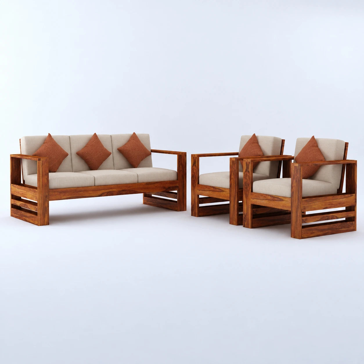 Solid Wood 3+1+1 Seater Sofa Set