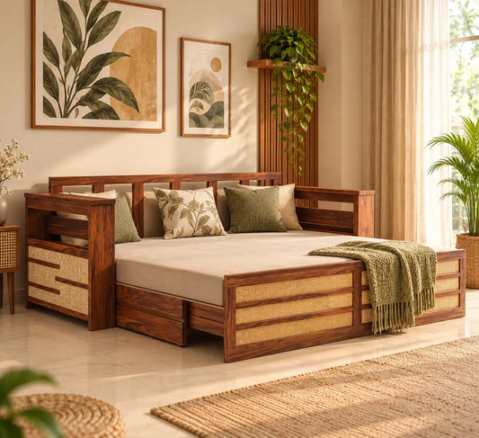 Premium Cane Wood Sofa Cum Bed