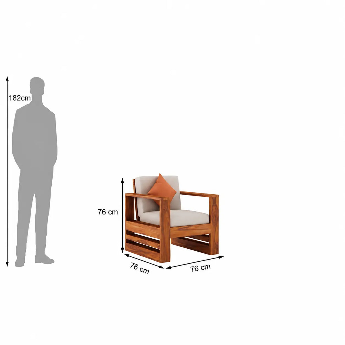 Solid Wood 1 Seater Sofa