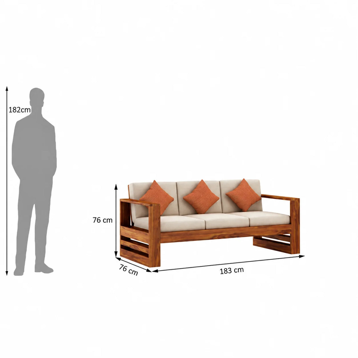 3 Seater Sofa with Solid Wood Frame