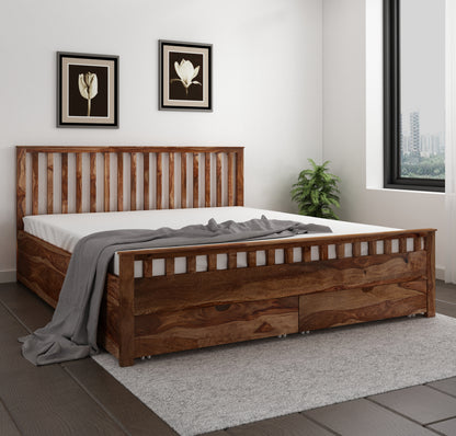 Dreamora Front Drawer Queen Size Bed - Teak Finish