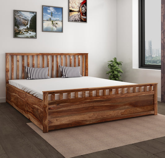Dreamora Queen Size Box Storage Bed - Teak Finish