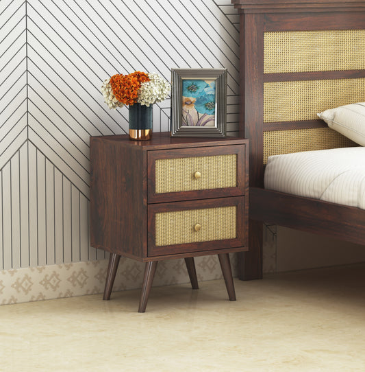 Cane Panel Solid Sheesham Wood Bedside Table – 2 Drawer