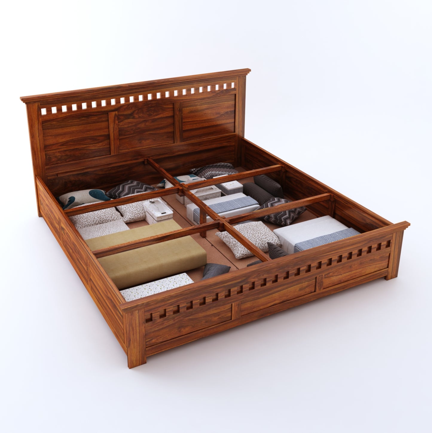 Kuber Grid Design Sheesham Wood Bed with Box Storage