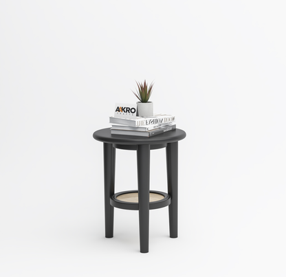 Zedi Solid Wood Bedside Table with Bottom Shelf Storage Wooden Nightstand Tables 3 Leg Round Bed Side End Table for Living Room Bedroom (Midnight Obsidian)