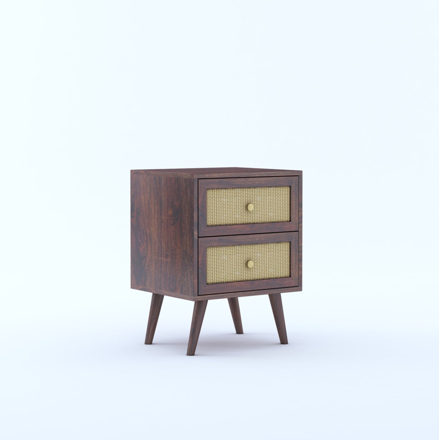 Cane Panel Solid Sheesham Wood Bedside Table – 2 Drawer