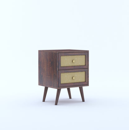 Cane Panel Solid Sheesham Wood Bedside Table – 2 Drawer