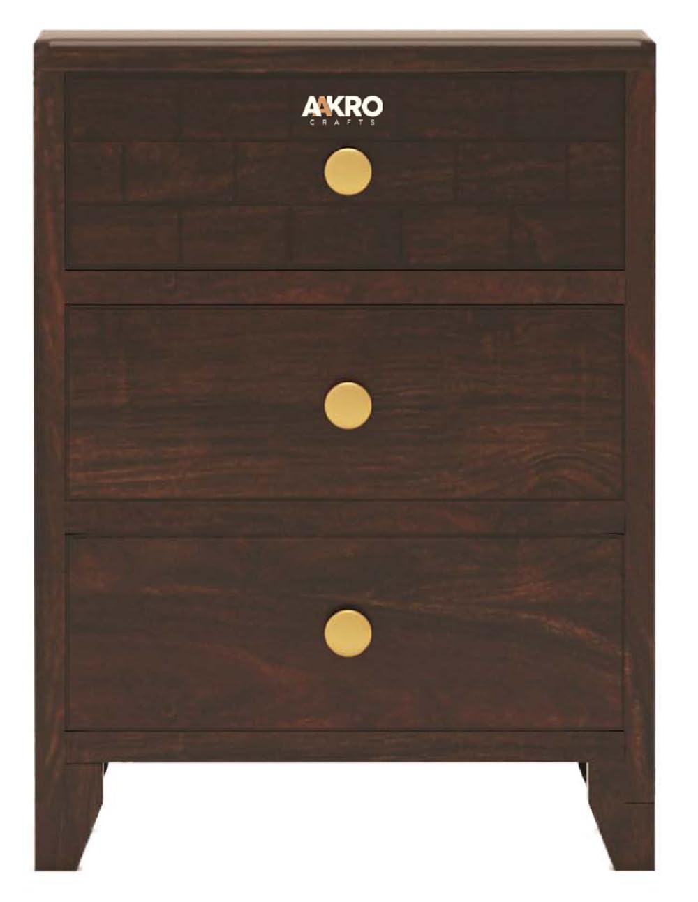 Sheesham Wood Bedside Table with 3 Drawer Storage - Brick Design