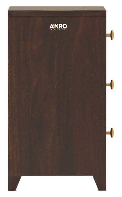 Sheesham Wood Bedside Table with 3 Drawer Storage - Brick Design