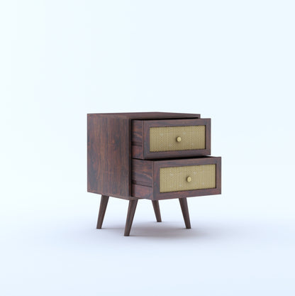 Cane Panel Solid Sheesham Wood Bedside Table – 2 Drawer