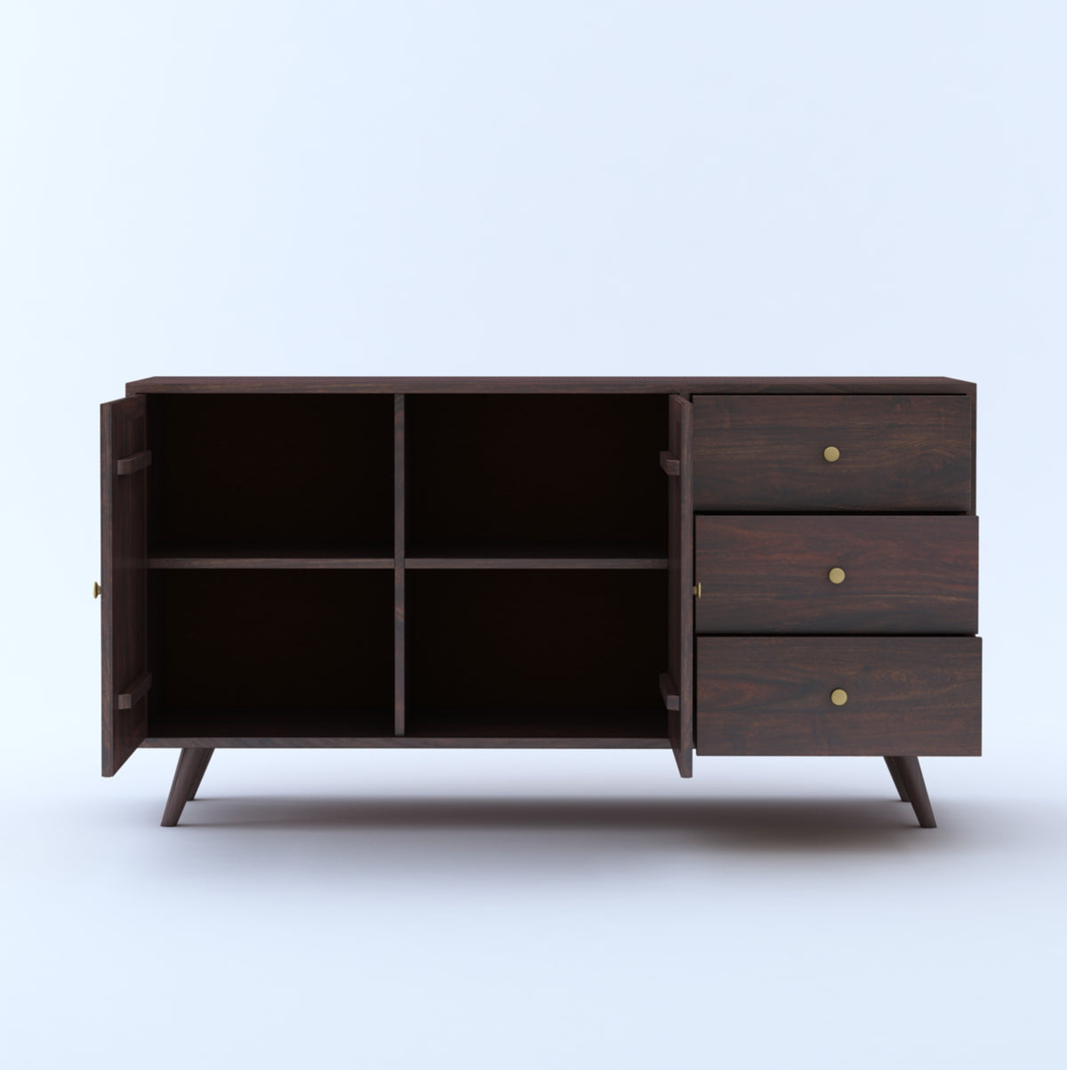 Cane Panel Sheesham Wood Sideboard with 3 Drawers – 2 Door Storage Cabinet