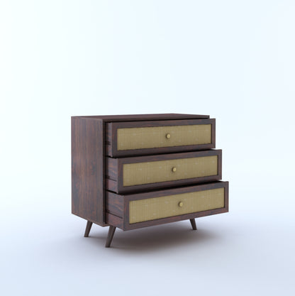Cane Panel Solid Sheesham Wood Chest of Drawers  3 Drawer Storage