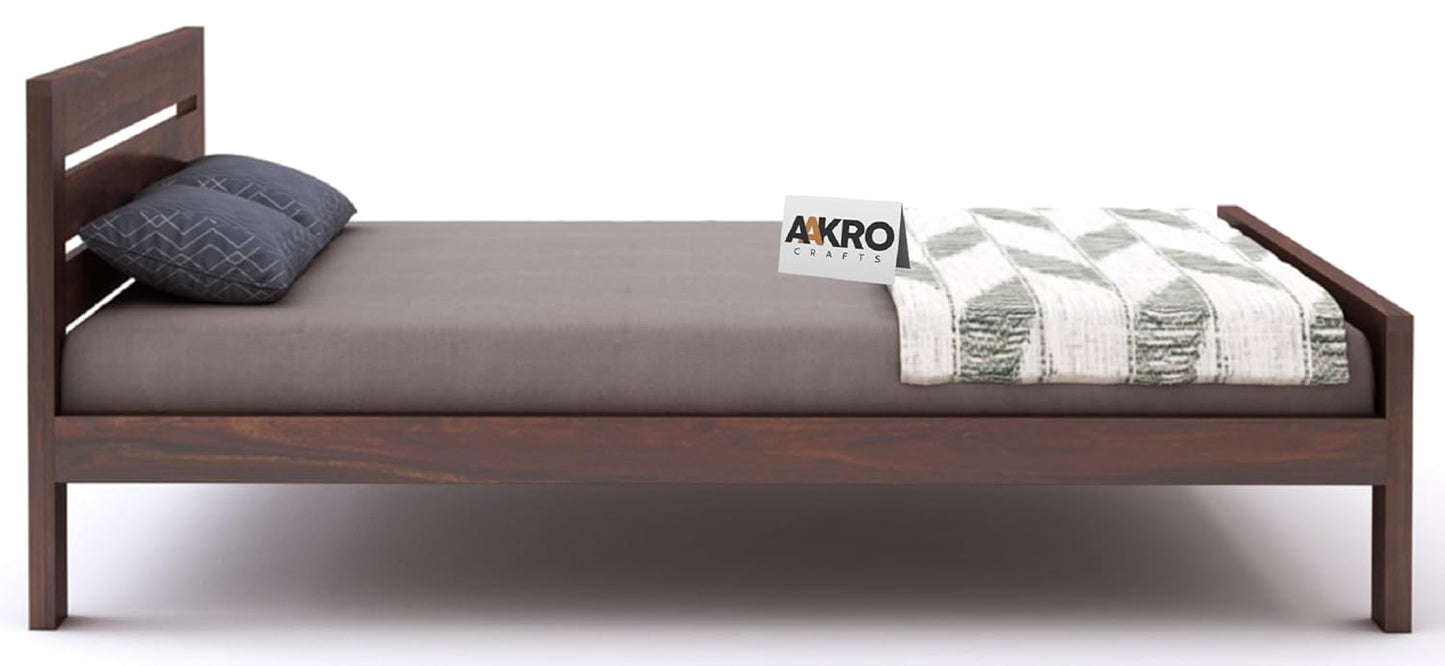 Sheesham Wood Bed Without Storage - 1 Year Warranty - Walnut Finish