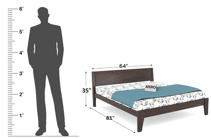Sheesham Wood Grooved Double Bed Without Storage - Walnut Finish