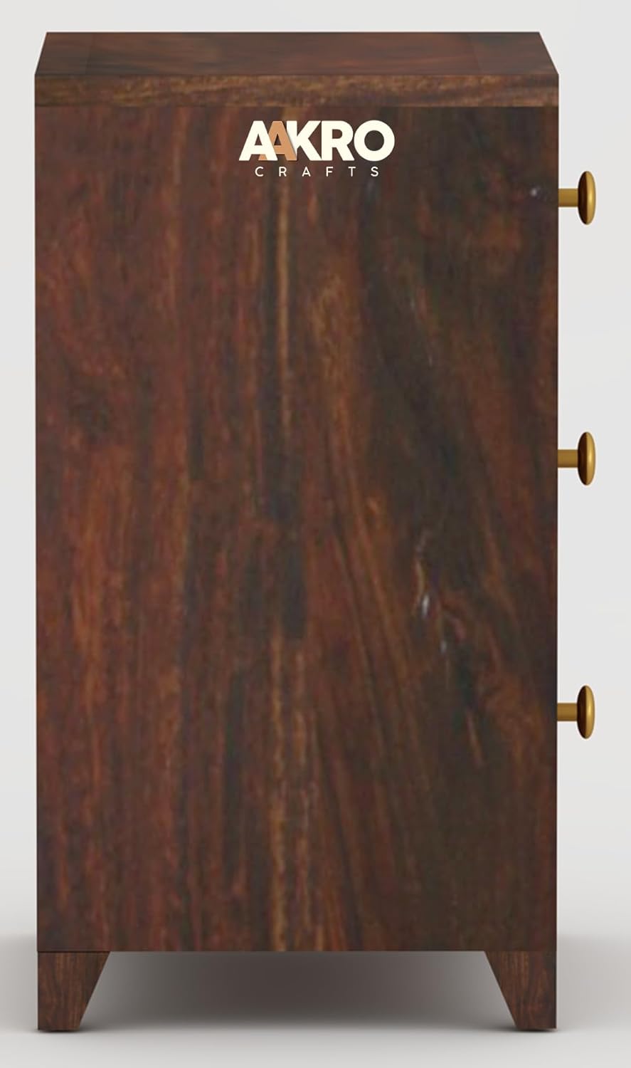 Sheesham Wood Bedside Table with 3 Drawer Storage - Grooved Design