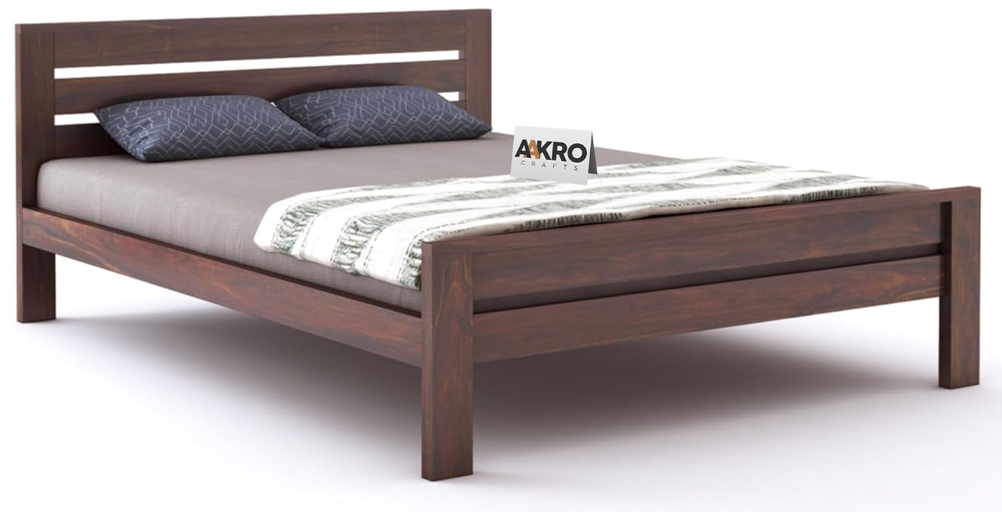 Sheesham Wood Bed Without Storage - 1 Year Warranty - Walnut Finish