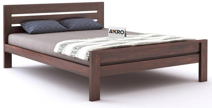 Sheesham Wood Bed Without Storage - 1 Year Warranty - Walnut Finish