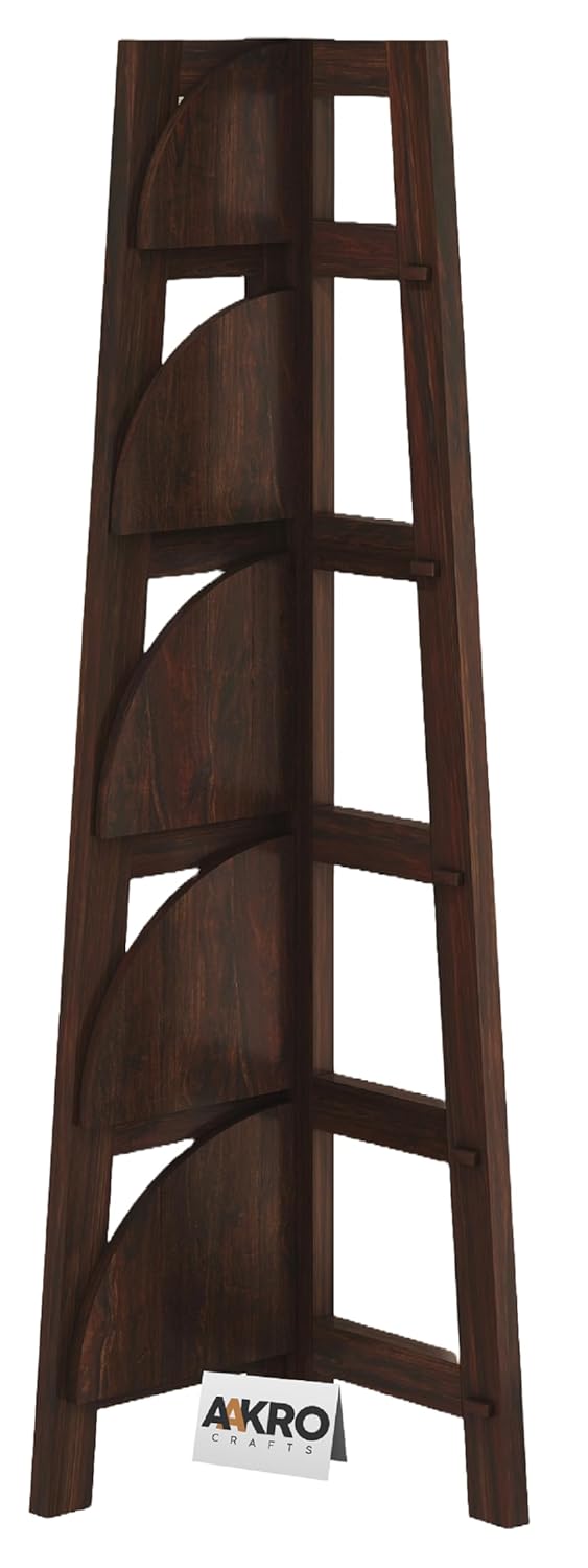 Sheesham Wood 5 Tier Corner Bookshelf / Bookcase Display Unit