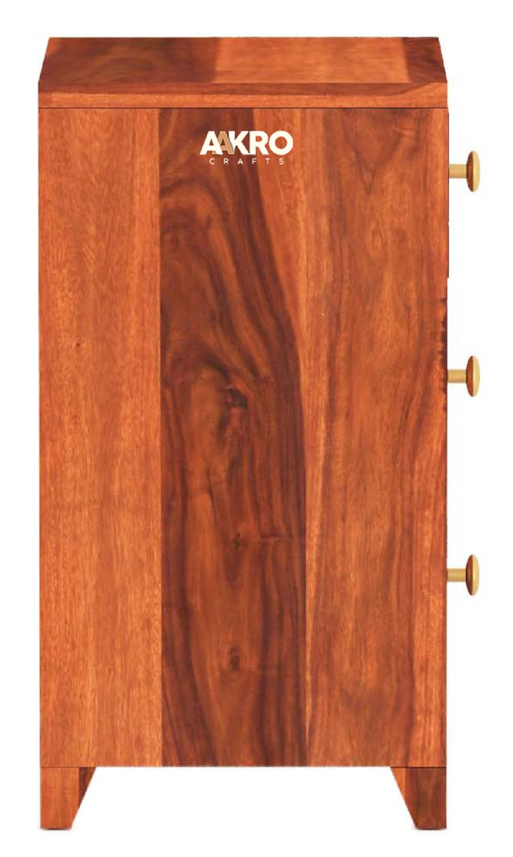 Sheesham Wood Bedside Table with 3 Drawer Storage - Brick Design