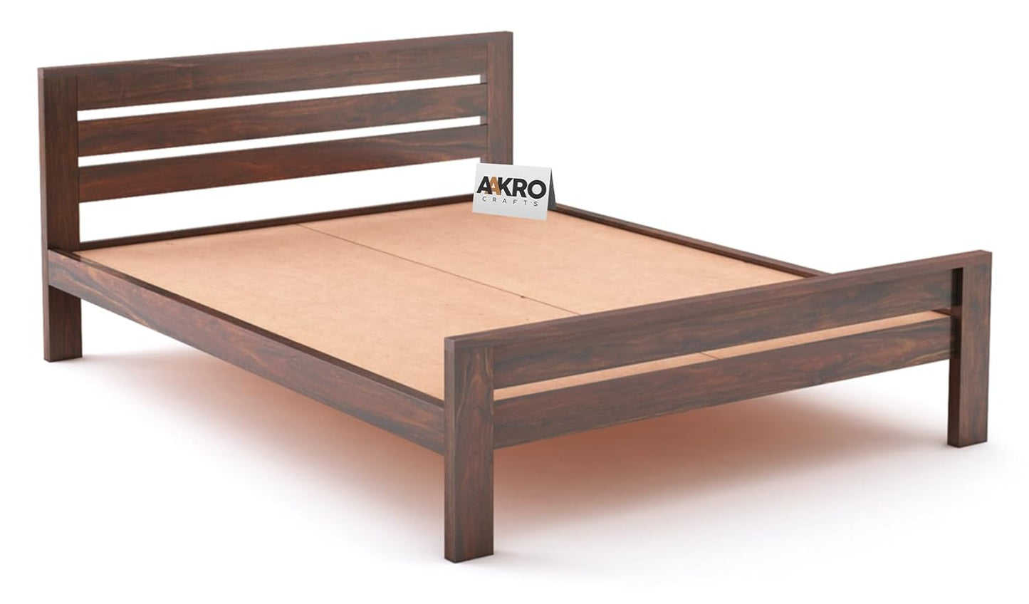 Sheesham Wood Bed Without Storage - 1 Year Warranty - Walnut Finish