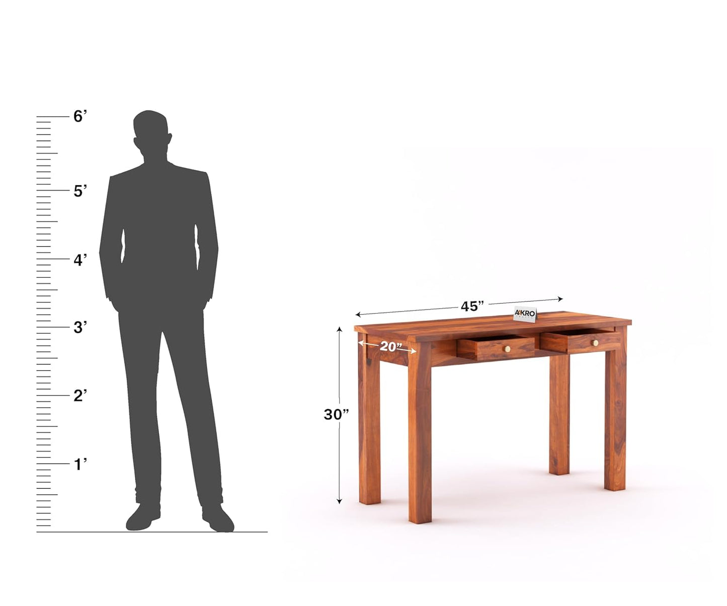 Sheesham Wood Study Table with 2 Drawers  - 1 Year Warranty