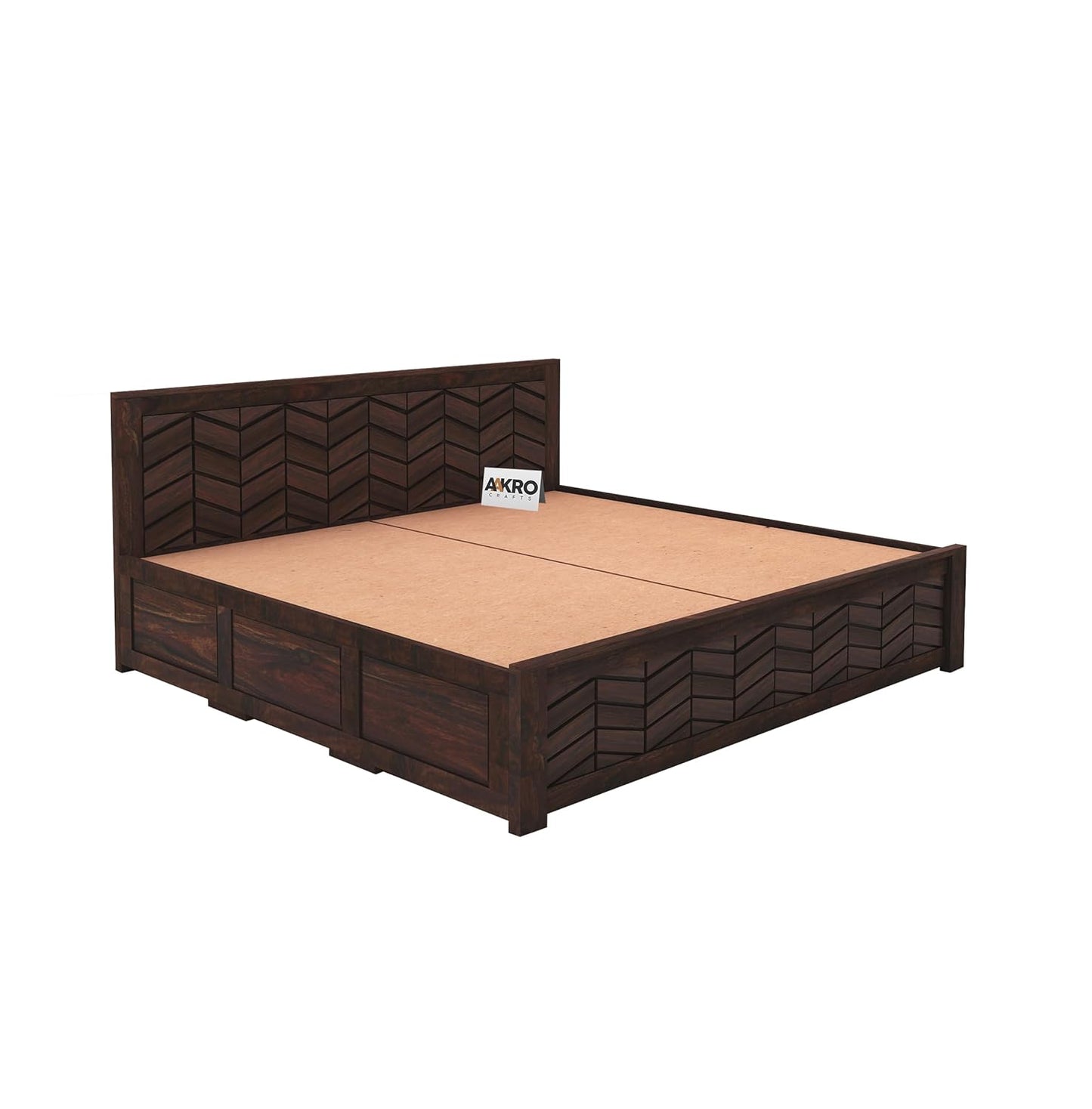 Sheesham Wood Tapered Bed with Box Storage  - 1 Year Warranty - Walnut Finish