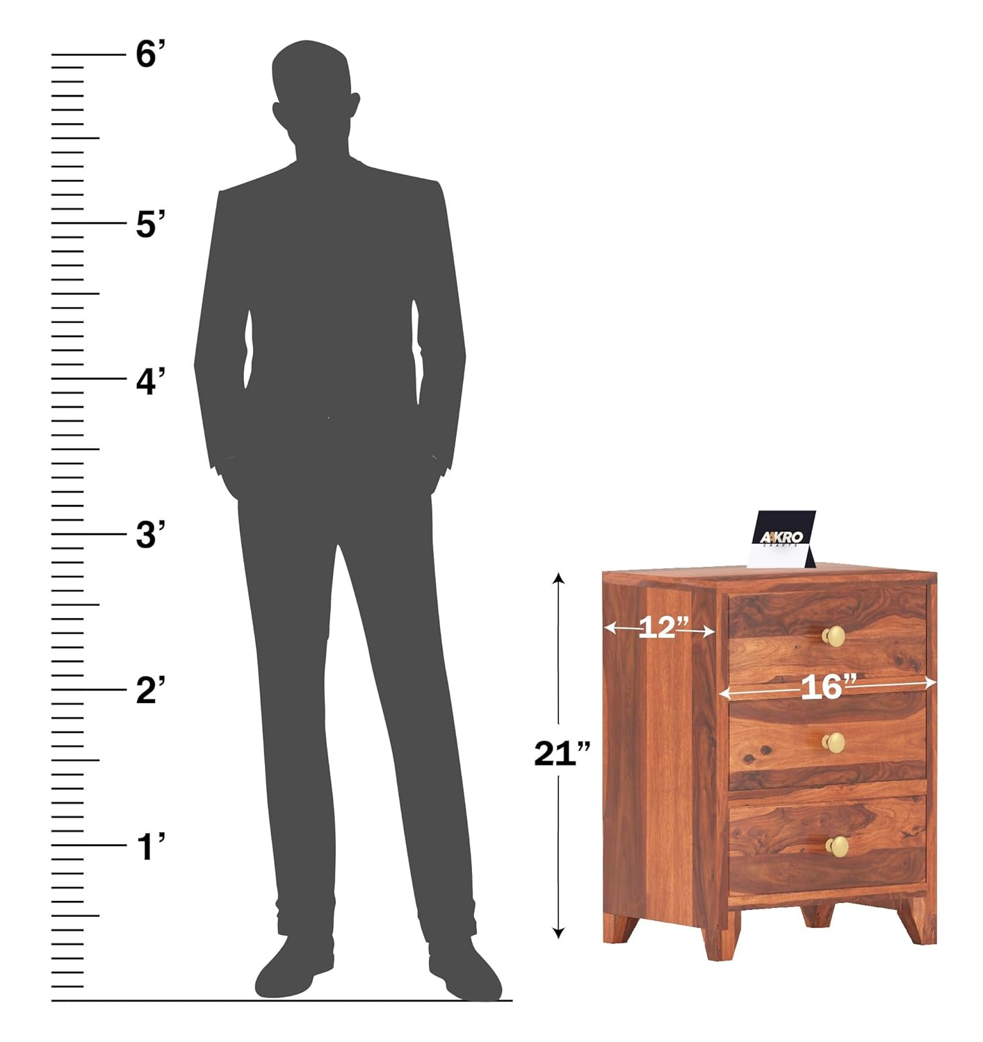 Sheesham Wood Bedside Table with 3 Drawer Storage - Grooved Design