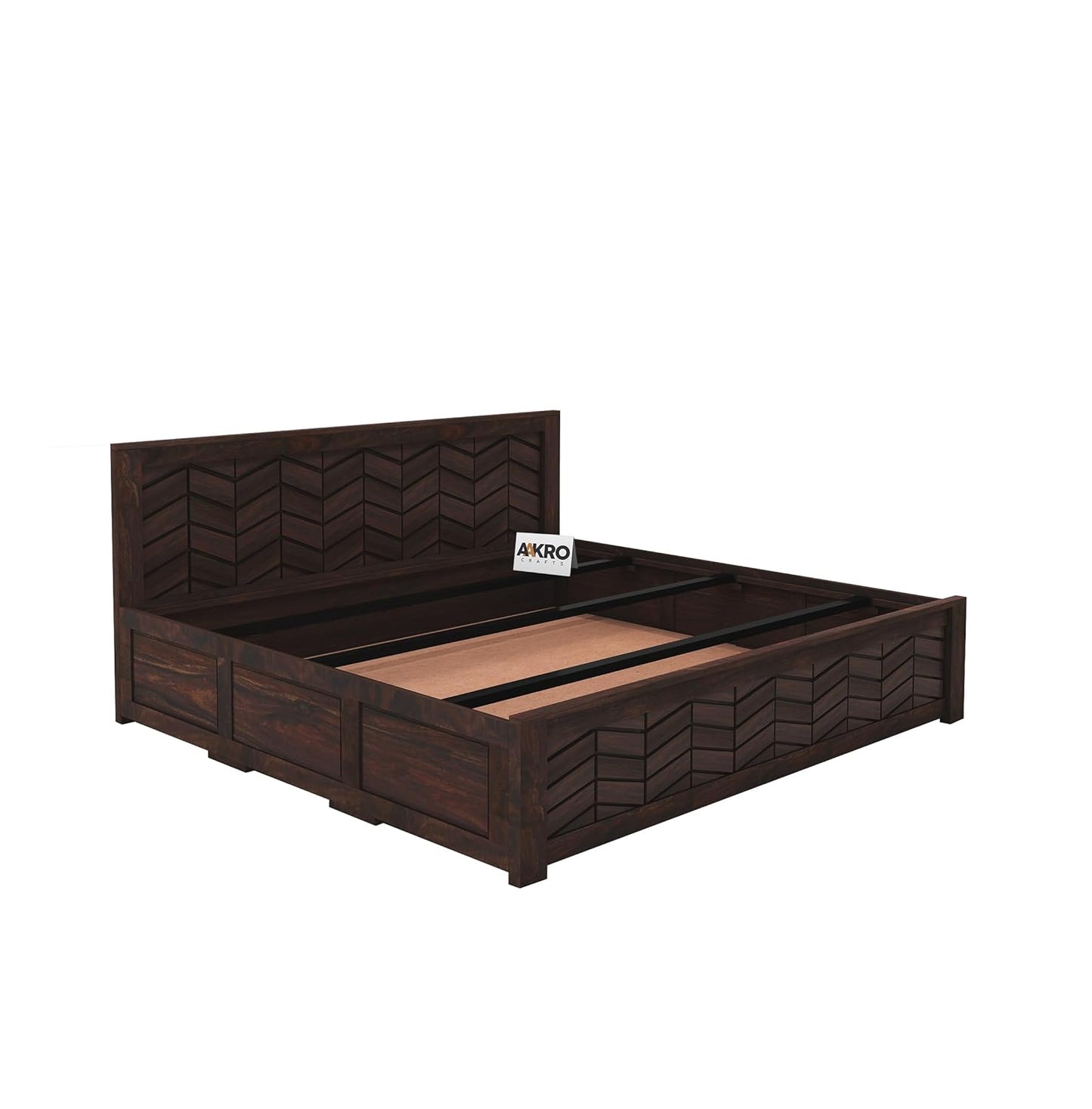 Sheesham Wood Tapered Bed with Box Storage  - 1 Year Warranty - Walnut Finish