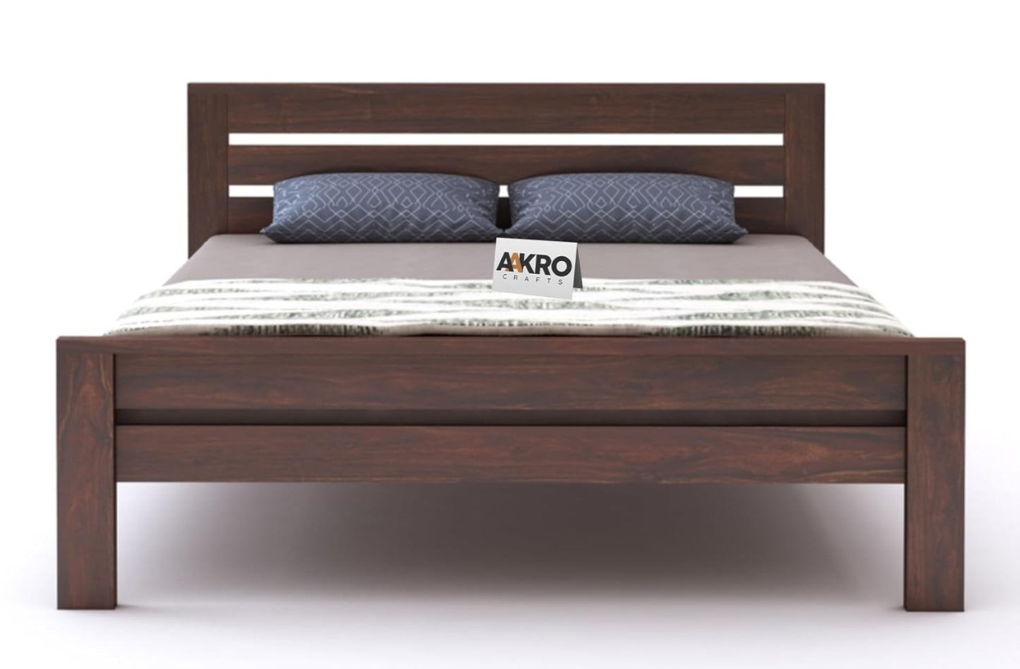 Sheesham Wood Bed Without Storage - 1 Year Warranty - Walnut Finish