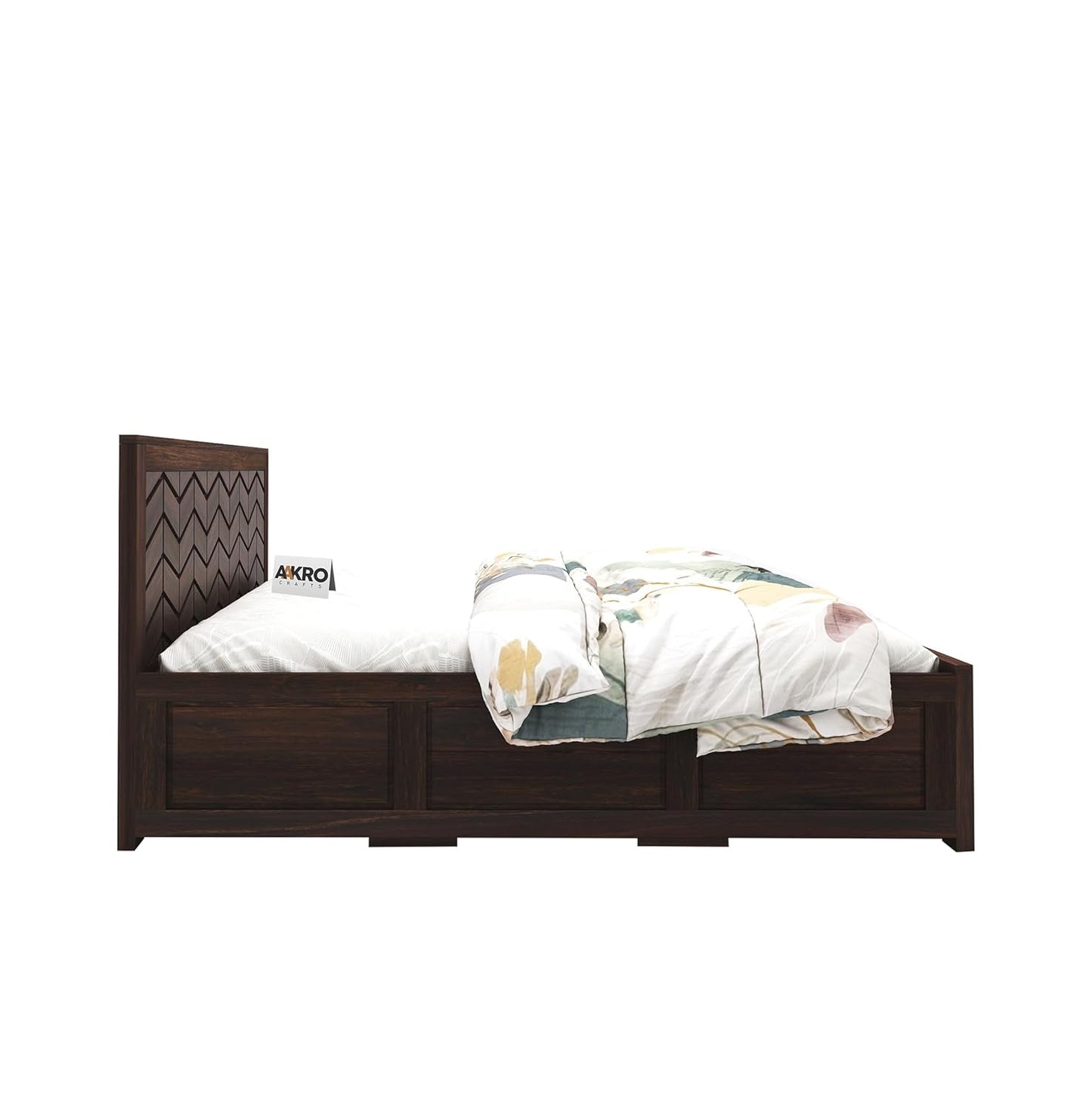Sheesham Wood Tapered Bed with Box Storage  - 1 Year Warranty - Walnut Finish