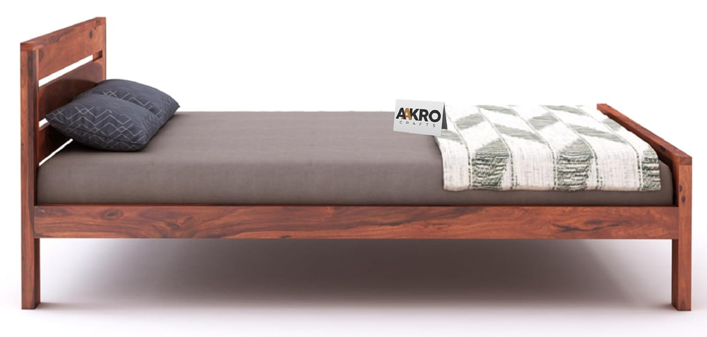 Sheesham Wood Bed Without Storage - 1 Year Warranty - Honey Finish