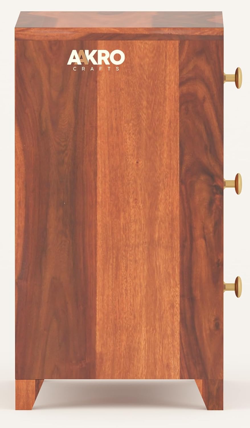 Sheesham Wood Bedside Table with 3 Drawer Storage - Grooved Design