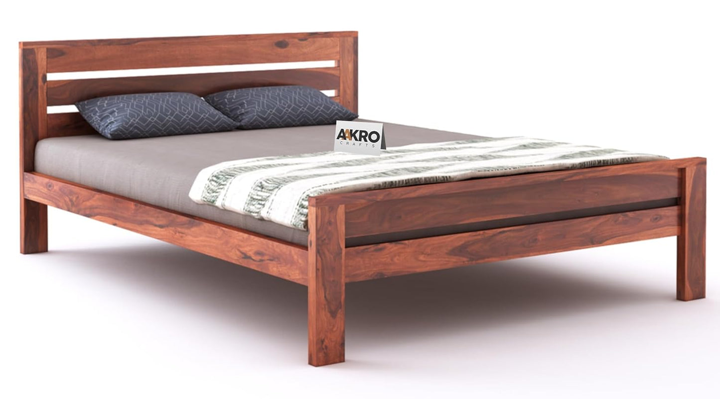 Sheesham Wood Bed Without Storage - 1 Year Warranty - Honey Finish