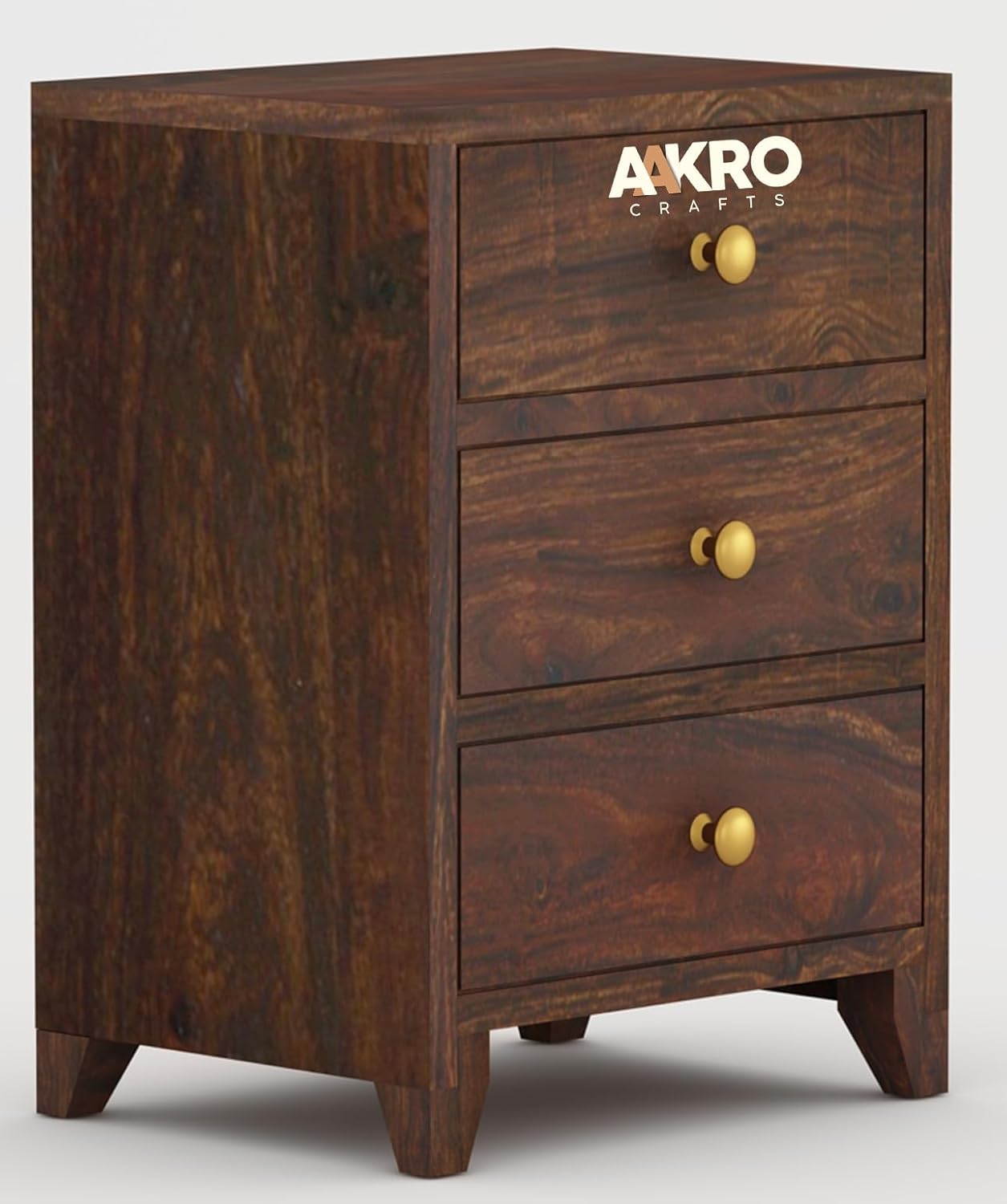 Sheesham Wood Bedside Table with 3 Drawer Storage - Grooved Design