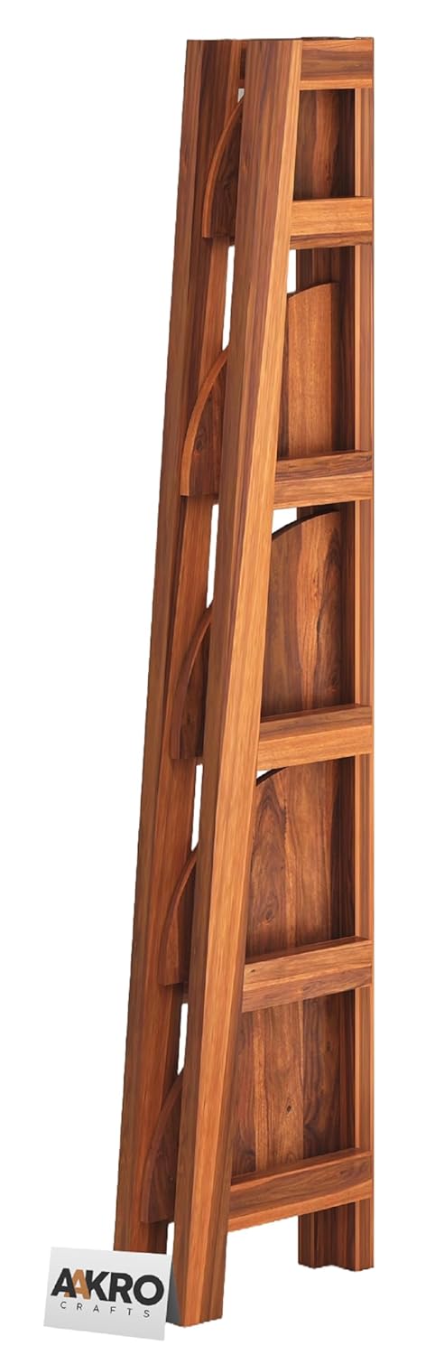 Sheesham Wood 5 Tier Corner Bookshelf / Bookcase Display Unit Honey Finish