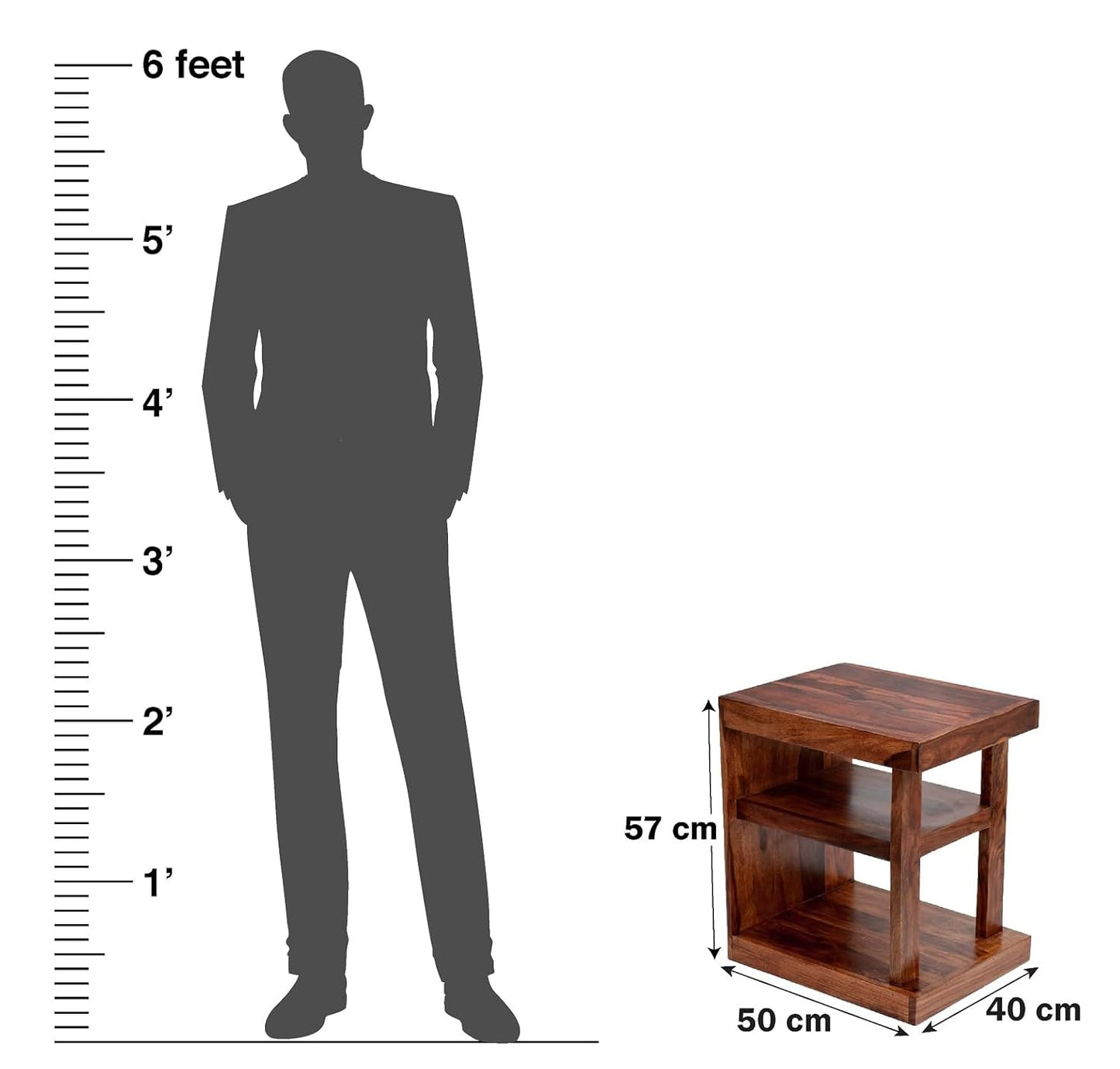 Sheesham Wood Bedside Table with Shelf Storage
