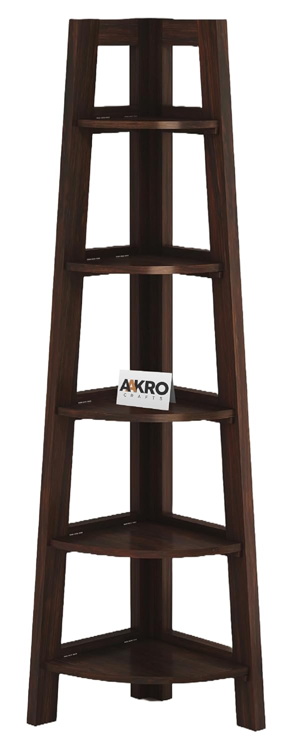 Sheesham Wood 5 Tier Corner Bookshelf / Bookcase Display Unit