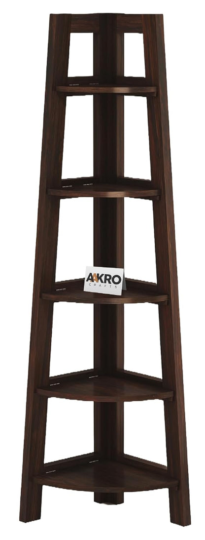 Sheesham Wood 5 Tier Corner Bookshelf / Bookcase Display Unit